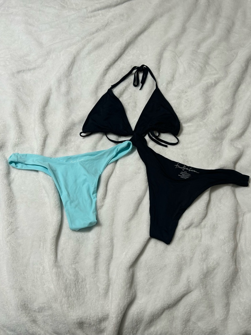 437 Swim Bikinis Black Triangle Top & Aqua Bottoms Two-Piece Swim Set